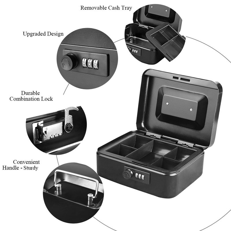 Jssmst Cash Box with Money Tray and Combination Lock - Secure Medication Lock Box for Home and Office Use, 7.87'' x 6.3'' x 3.54'' - Durable and Reliable Security Solution - Image 4